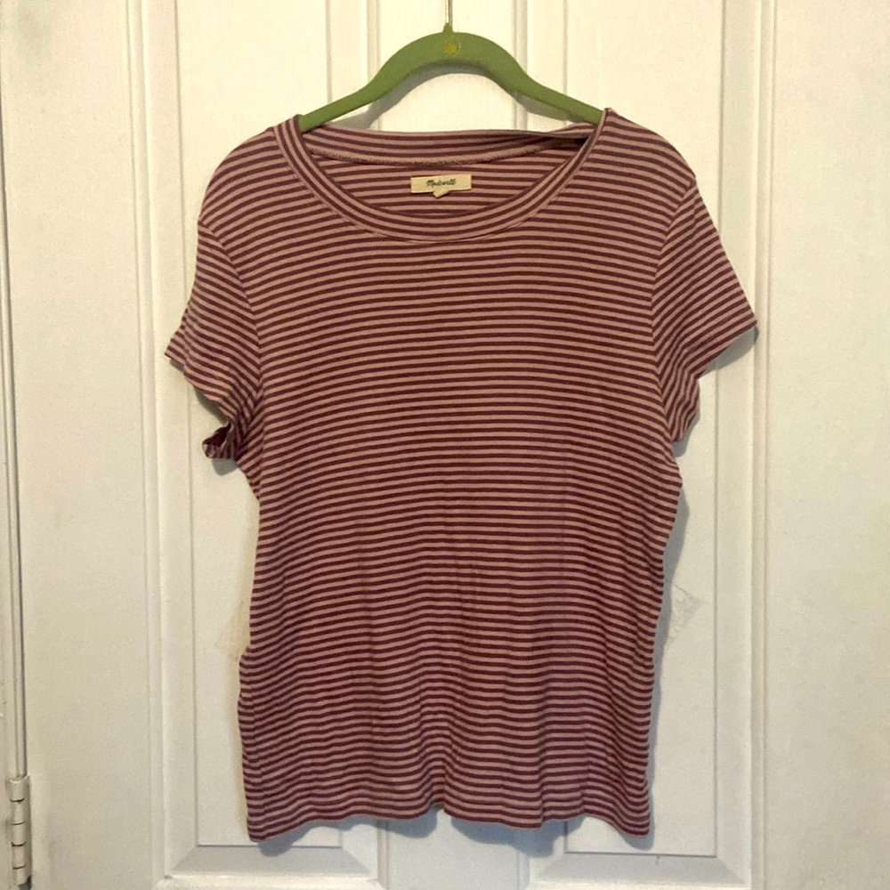 Madewell Red and White Striped Short Sleeve Tee